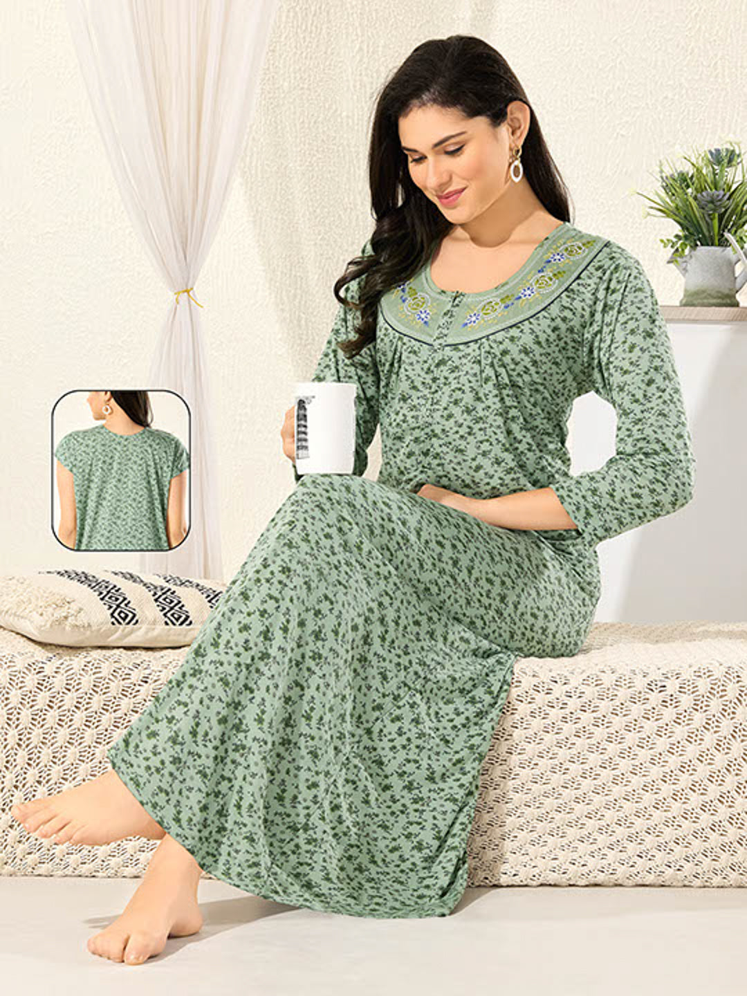 Women's Pure Cotton Blended Printed Maxi Dress for Daily & Night Wear Floral Nighty