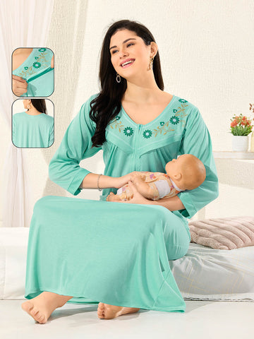 Women's Pure Hosiery Cotton Blended Solid Maxi Dress for Daily & Night Wear Floral Nighty