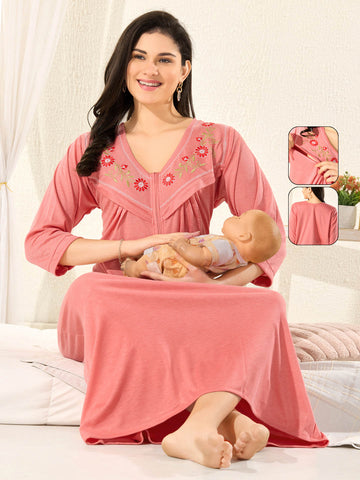 Women's Pure Hosiery Cotton Blended Solid Maxi Dress for Daily & Night Wear Floral Nighty