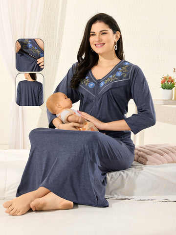 Women's Pure Hosiery Cotton Blended Solid Maxi Dress for Daily & Night Wear Floral Nighty