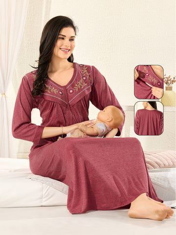 Women's Pure Hosiery Cotton Blended Solid Maxi Dress for Daily & Night Wear Floral Nighty