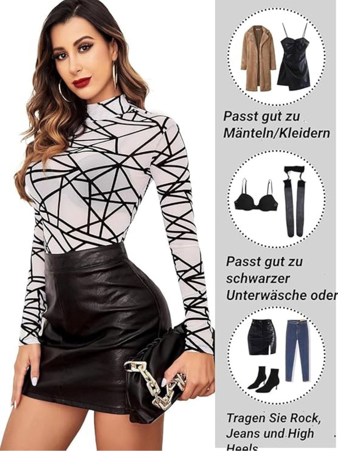 120 White-Geometric Mesh Long Sleeve Bodysuit